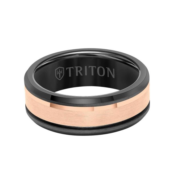 Triton Gun Metal & Rose Tungsten Carbide Wedding Band Size 10 * - view 2