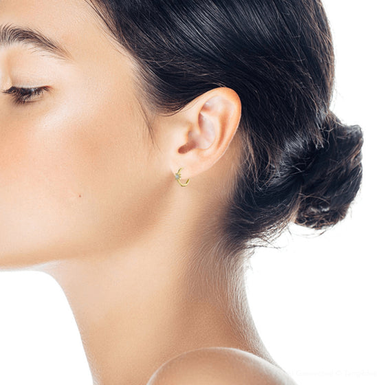 Shy Creation Yellow 14 Karat Gold Diamond Starburst Hoop Earrings *