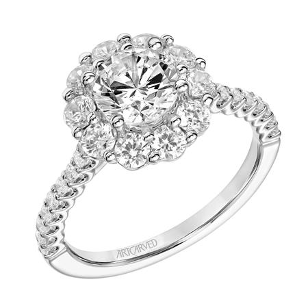 Artcarved White 14 Karat Gold Halo Diamond Engagement Ring Size 6.5 *