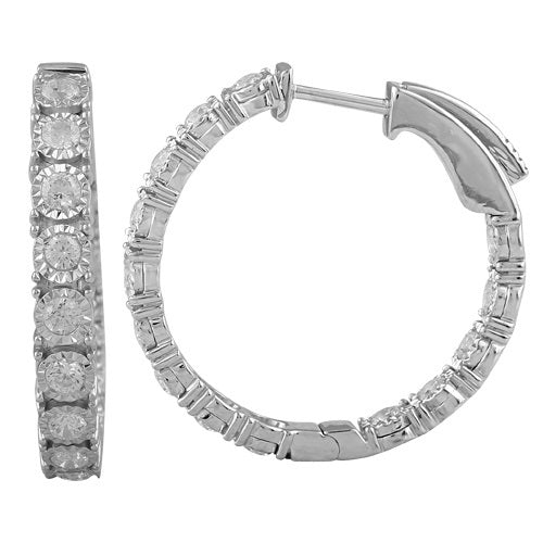 Diamond Designs White 14 Karat Gold 0.95ctw Diamond Medium Hoop Earrings *