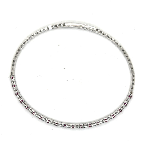 White 14 Karat Gold Diamond and Ruby Flexible Bangle Bracelet