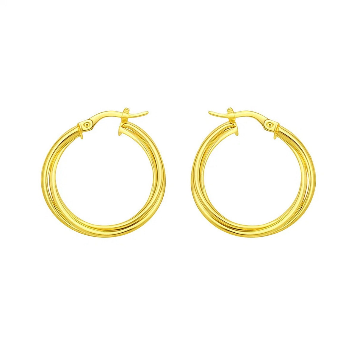 14K Yellow Gold Interlocking Medium Trinity Hoop Earrings, view 2
