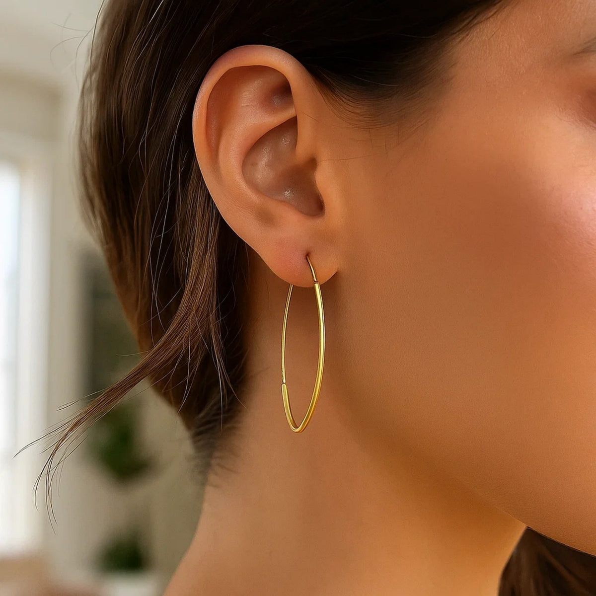 14K Yellow Gold Polished Long Marquise Motif Earrings, view 2