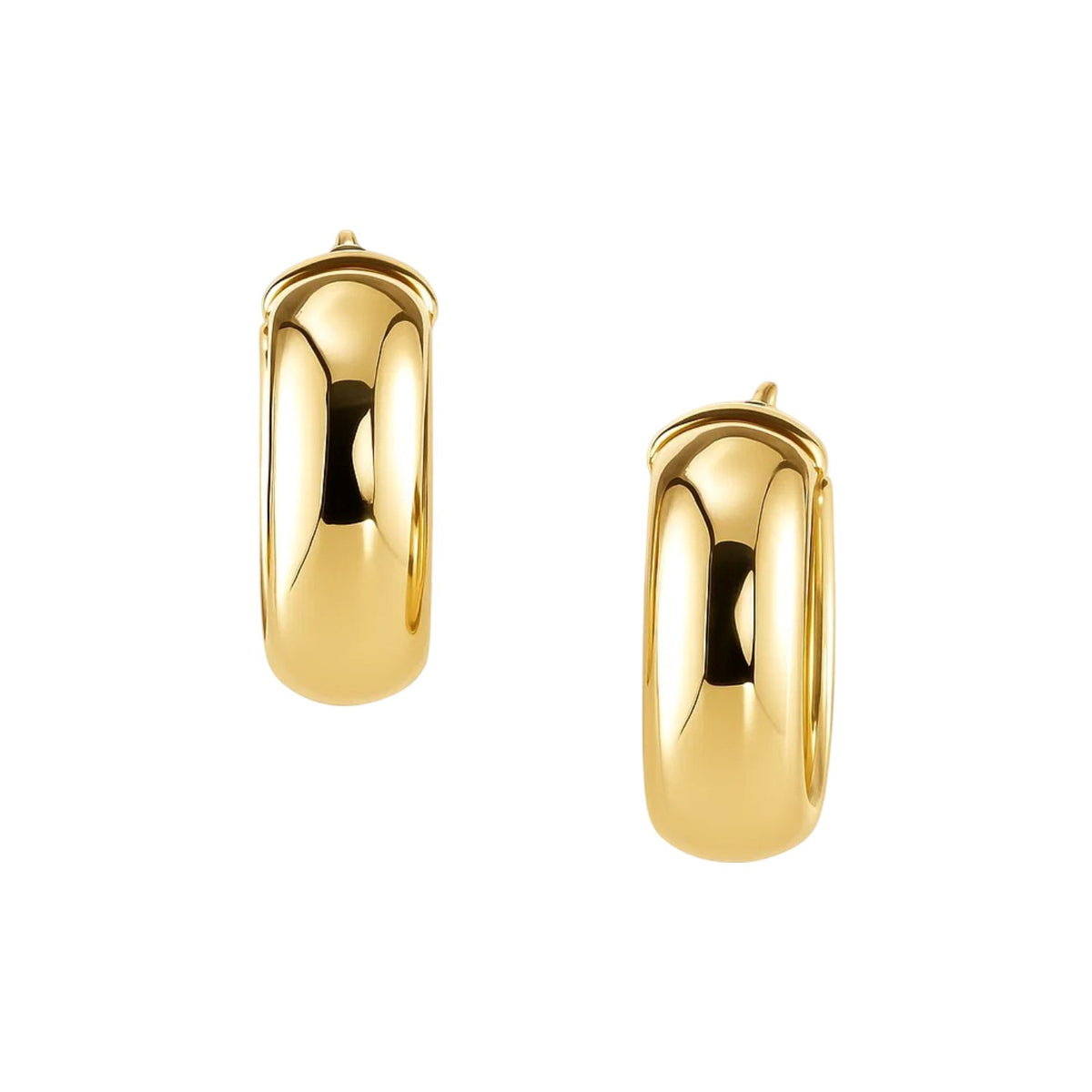 14K Yellow Gold Wide Medium Hoop Earrings with Snap Lock