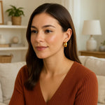 14K Yellow Gold Wide Medium Hoop Earrings with Snap Lock, view 4