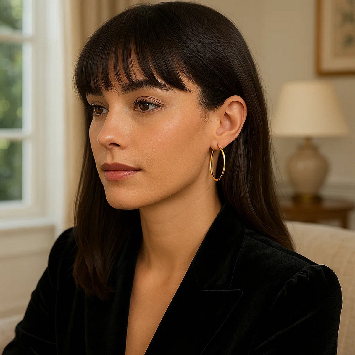 14K Yellow Gold Polished Hoop Earrings (2x25.00 mm), view 2