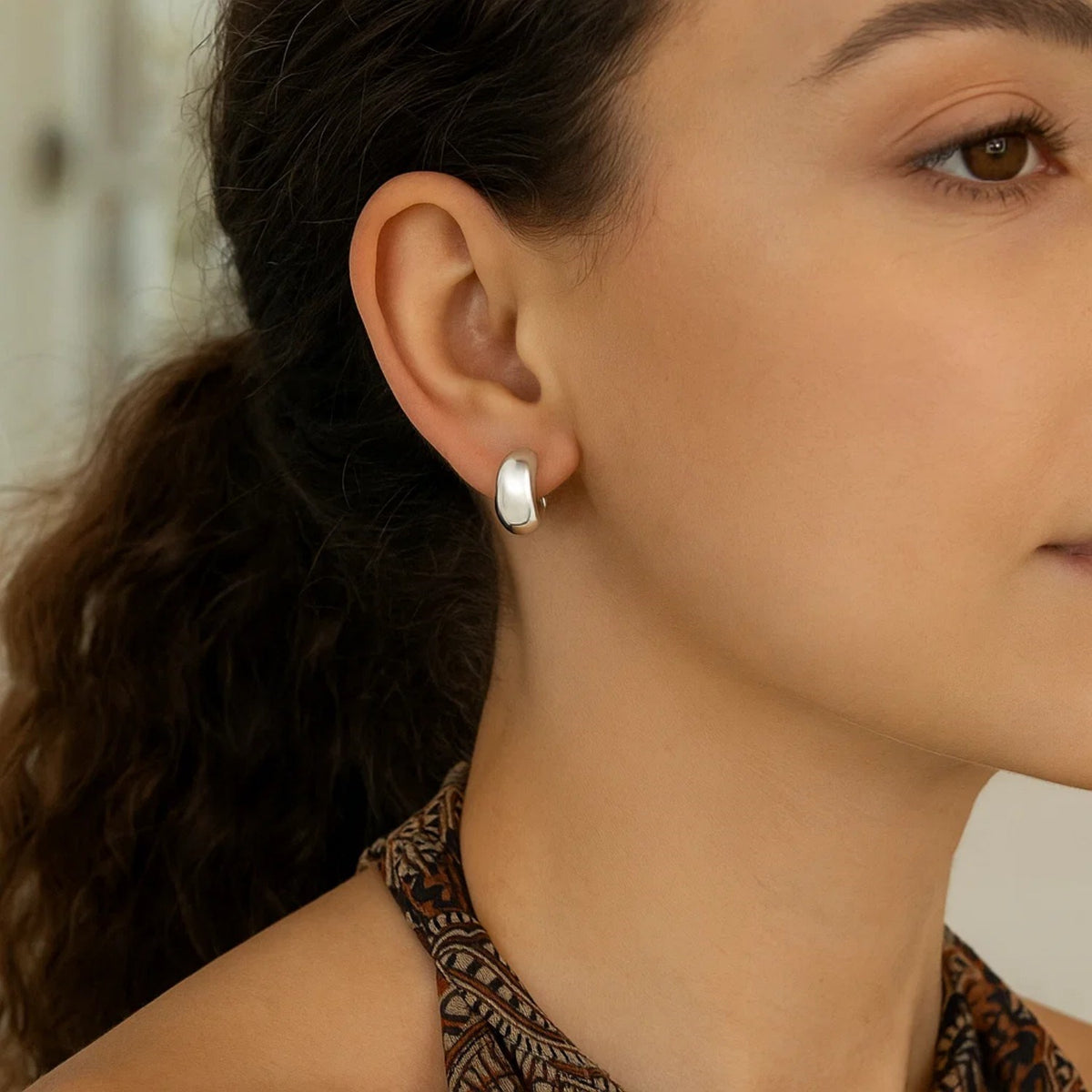 Sterling Silver C Hoop Earrings, view 4