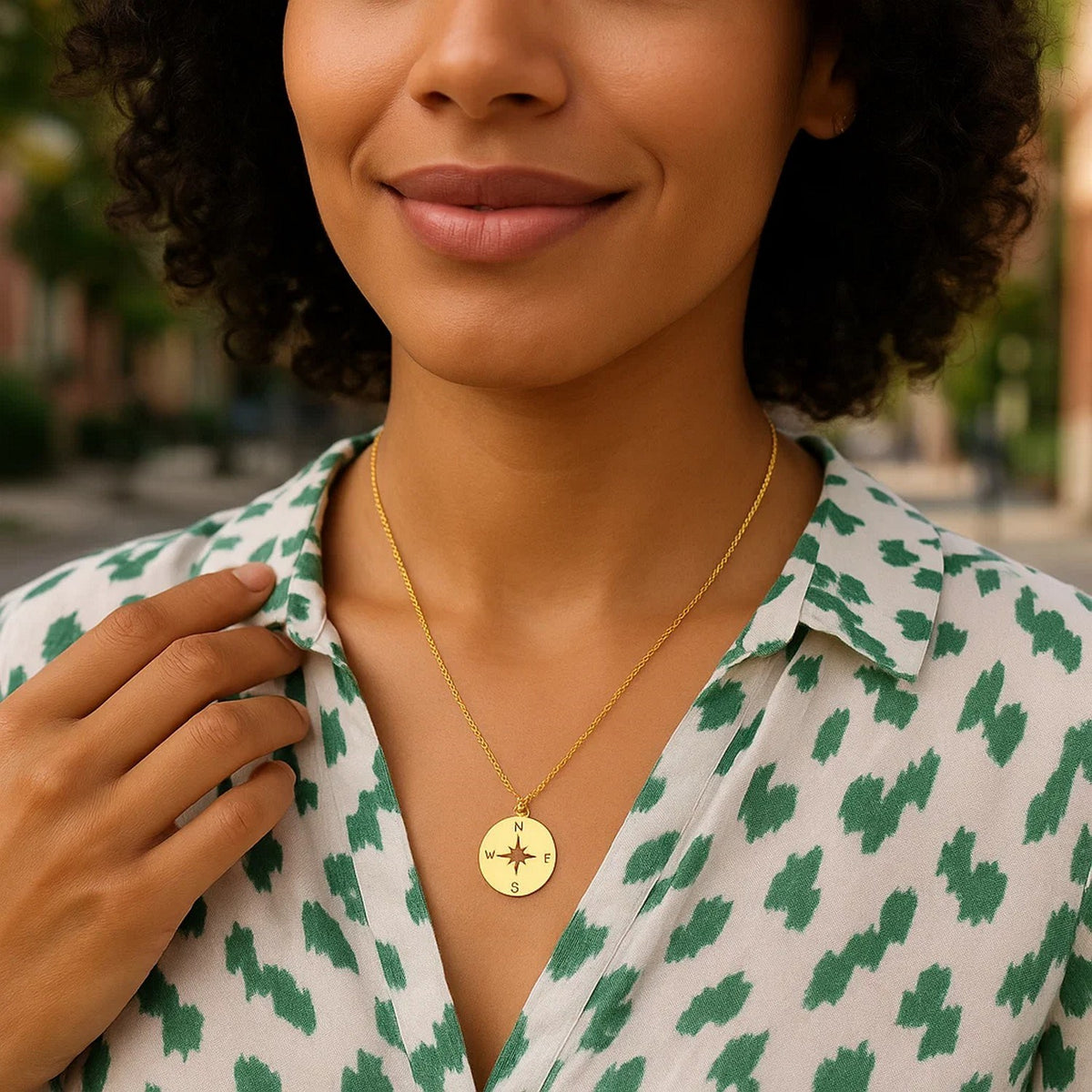 14K Yellow Gold Necklace with Compass, view 5
