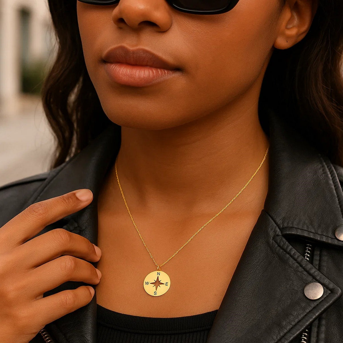 14K Yellow Gold Necklace with Compass, view 6