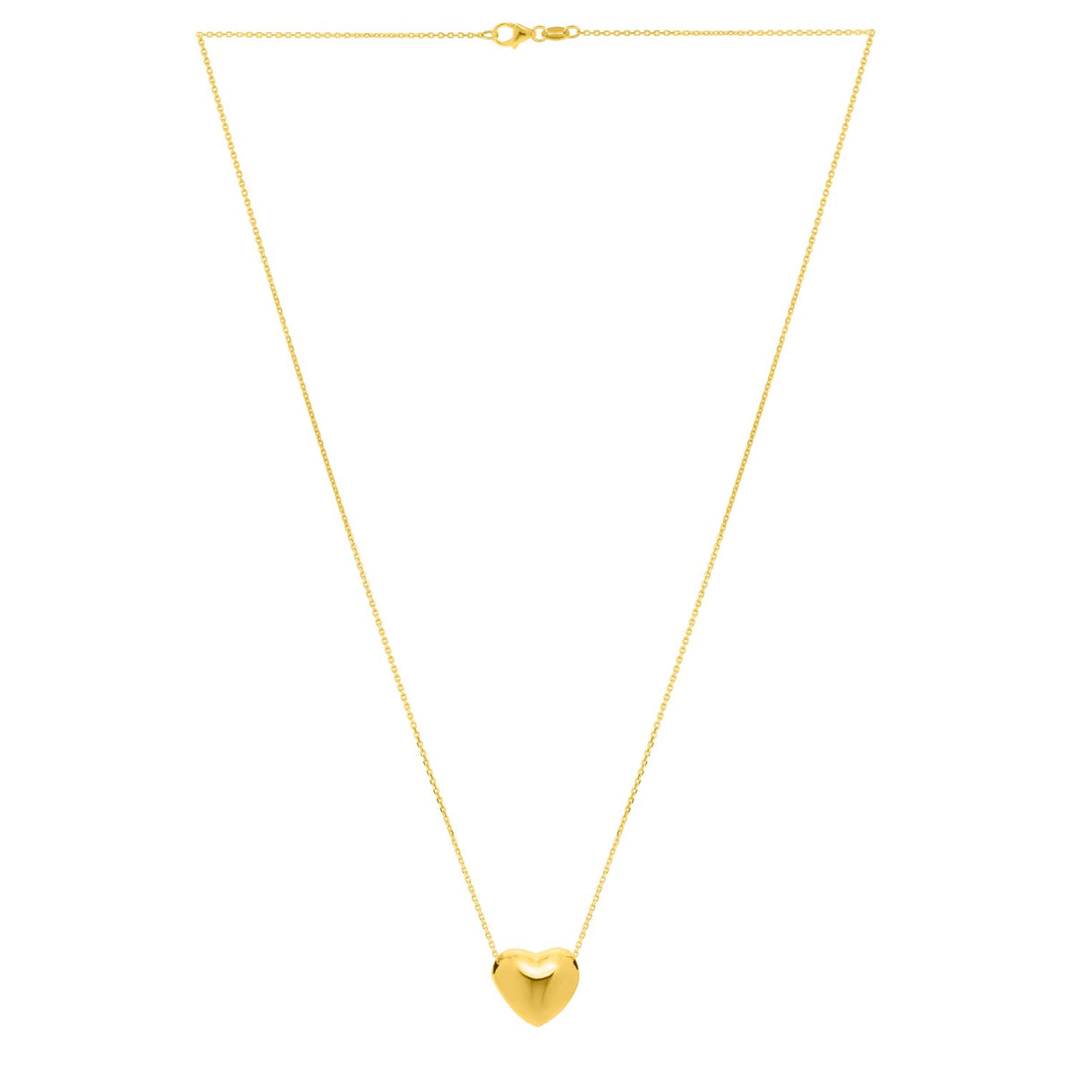 Small Puffed Heart Necklace in 14K Yellow Gold, view 2