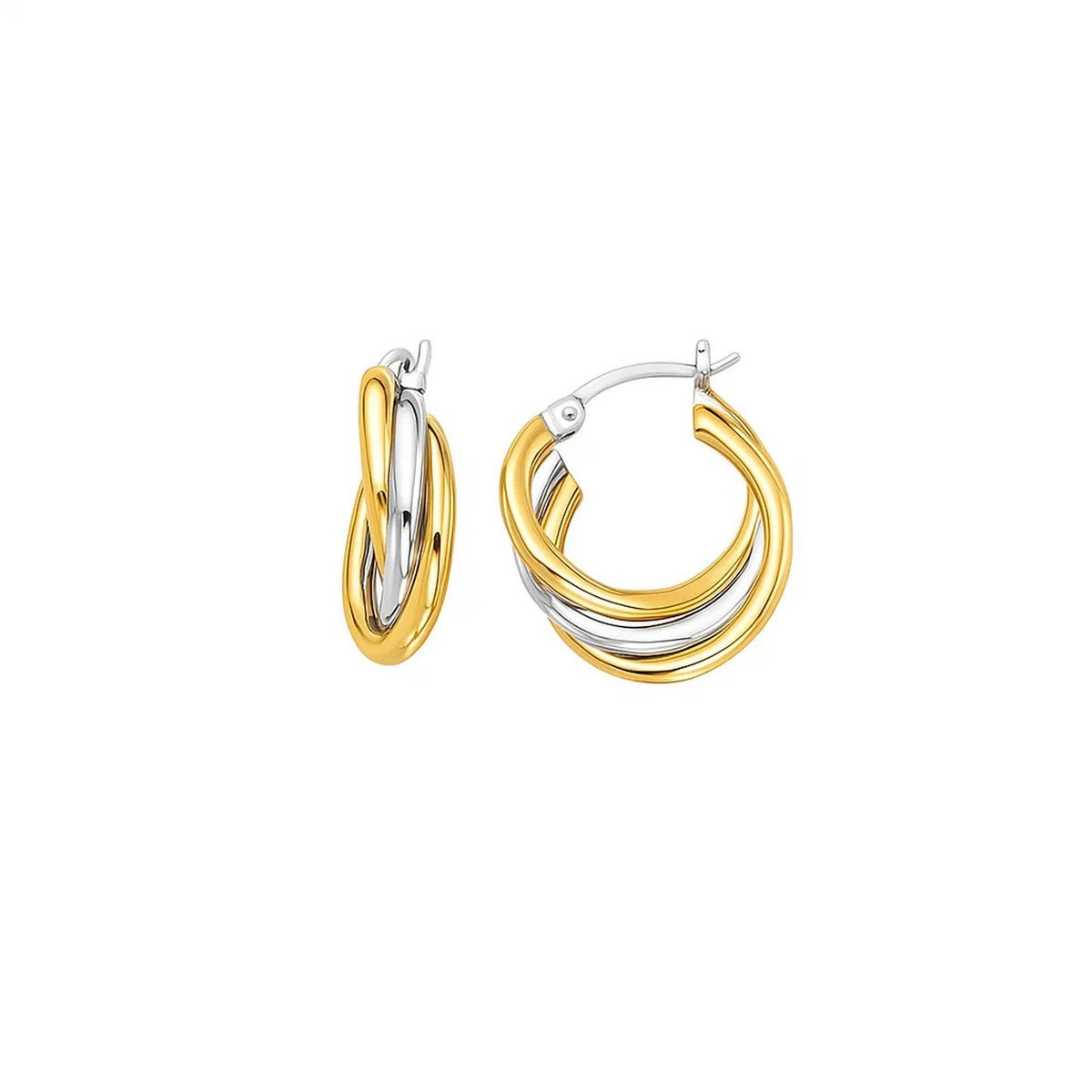 14K Two Tone Gold Triple Row Hoop Earrings