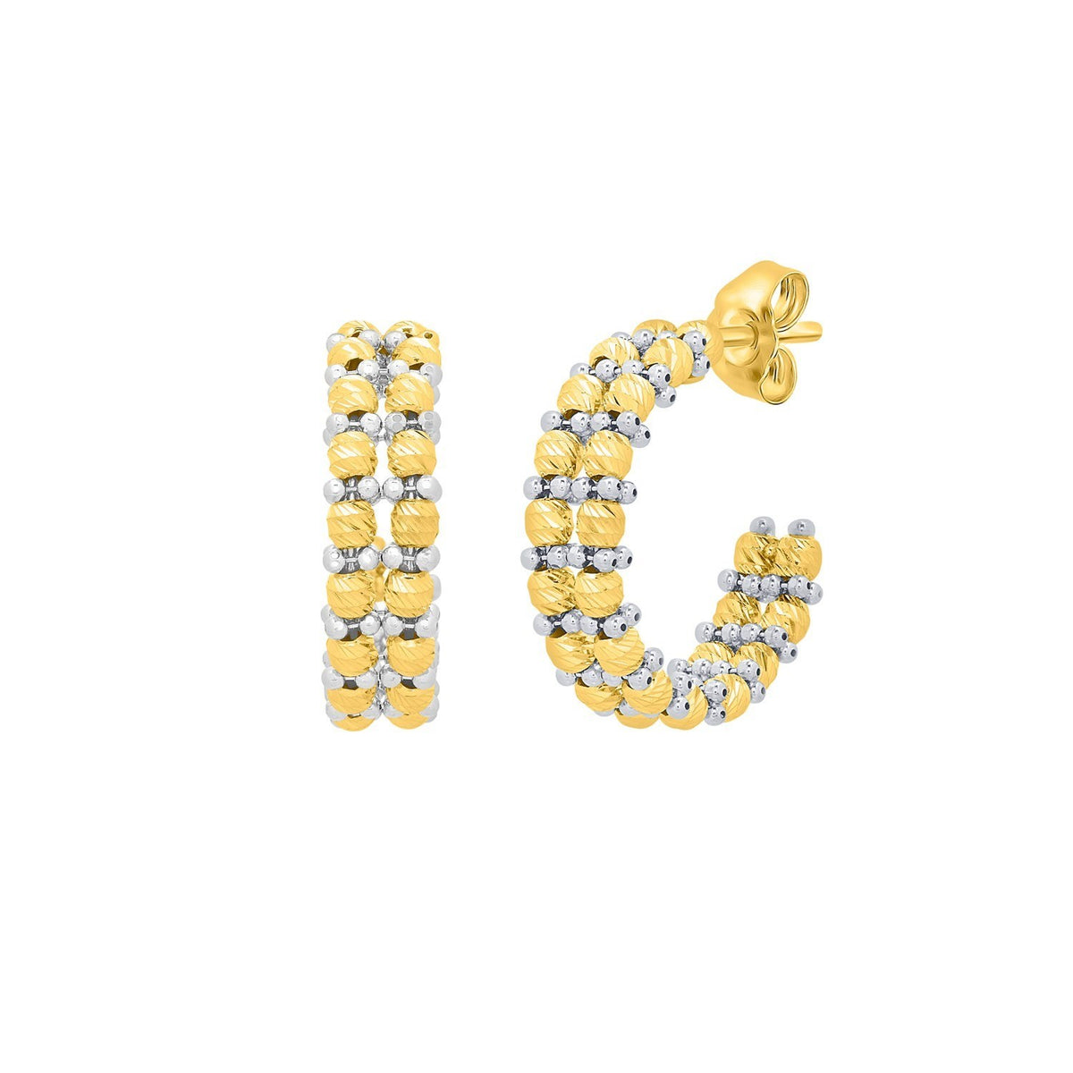 Gold Hoop Earrings with Pallina Beads in 14K Two Tone Gold (5.6x20.00 mm)