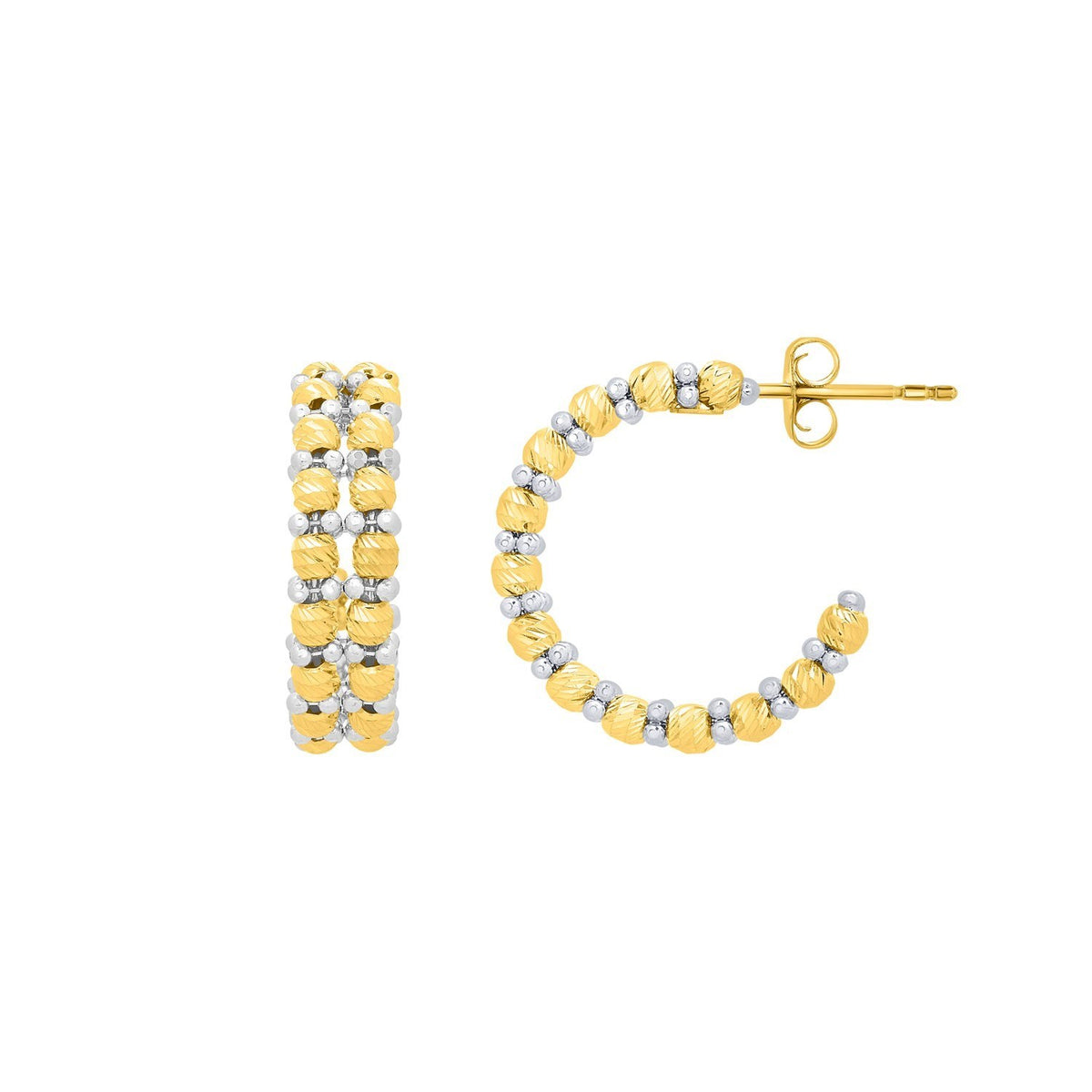 Gold Hoop Earrings with Pallina Beads in 14K Two Tone Gold (5.6x20.00 mm), view 2