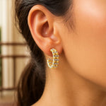 Gold Hoop Earrings with Pallina Beads in 14K Two Tone Gold (5.6x20.00 mm), view 3