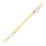 14K Tri-Color Gold Anklet with Multi Color Heart Stations, view 2