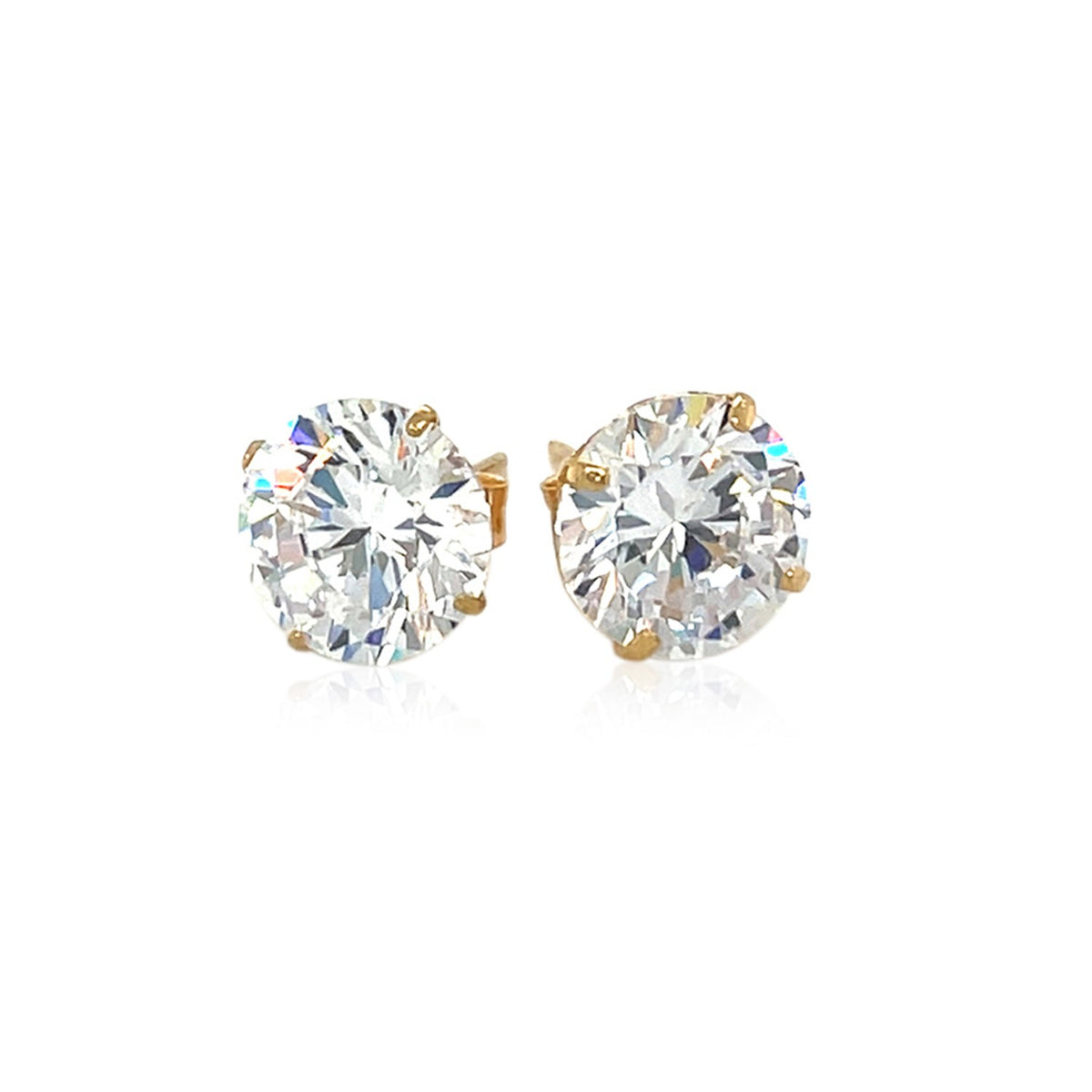 14K Yellow Gold 8.0mm Round CZ Stud Earrings, view 2