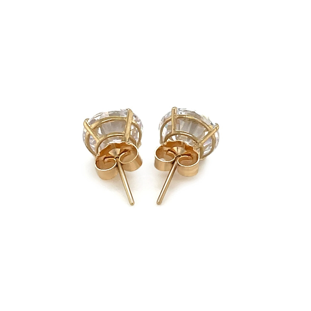 14K Yellow Gold 8.0mm Round CZ Stud Earrings, view 3