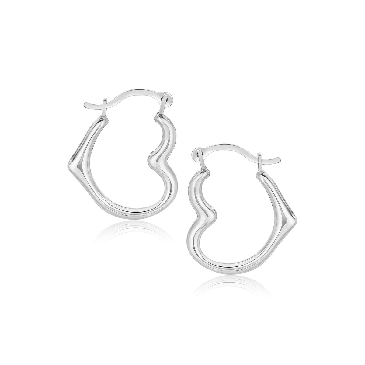 10K White Gold Heart Hoop Earrings