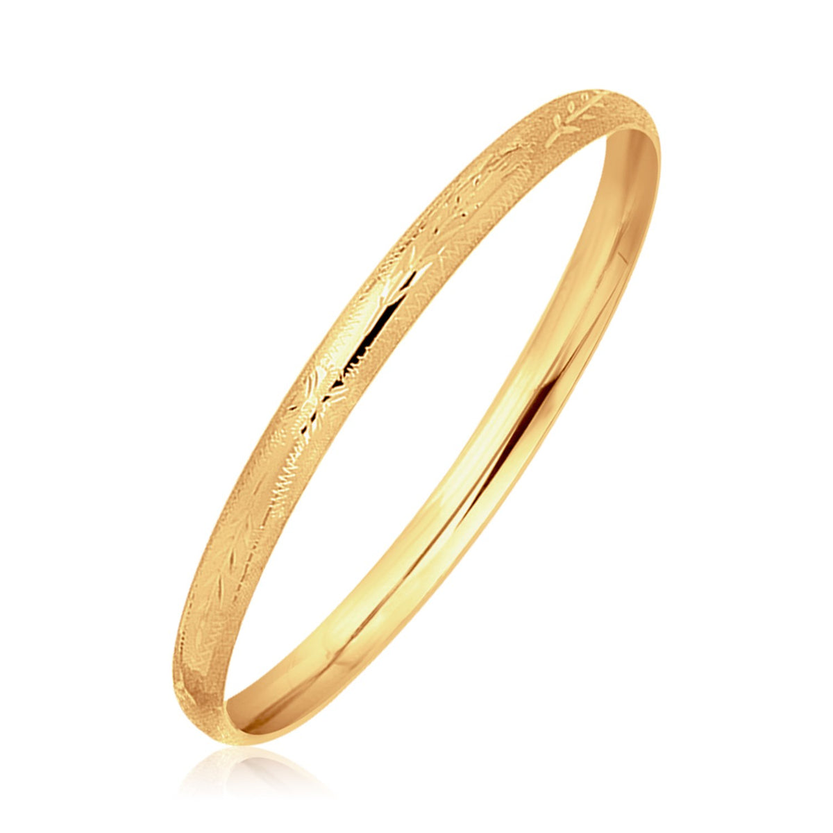 14K Yellow Gold Dome Style Childrens Bangle with Diamond Cuts (5.50 mm)
