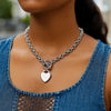 Sterling Silver Rolo Chain  with a Heart Toggle Charm and Rhodium Plating