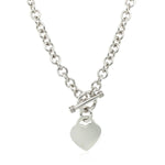 Sterling Silver Rhodium Plated Rolo Chain Necklace with a Heart Toggle Charm, view 2