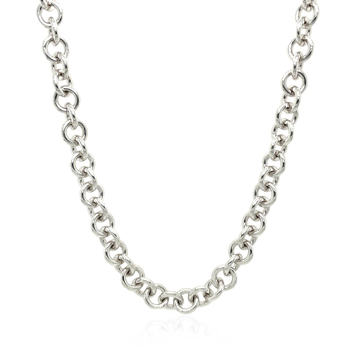 Sterling Silver Rhodium Plated Rolo Chain Necklace with a Heart Toggle Charm, view 3