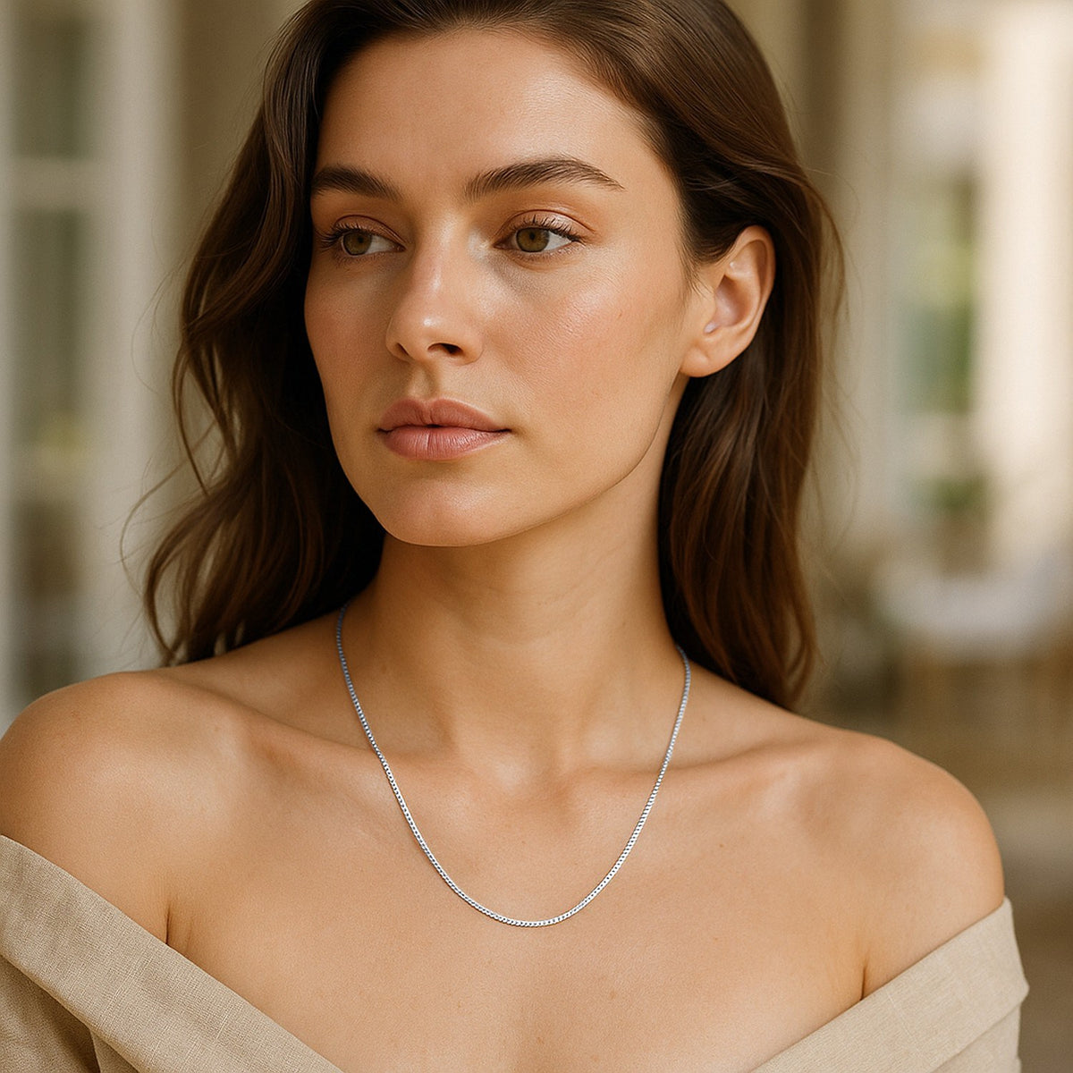 14k White Gold Classic Box Chain (0.60 mm), view 10