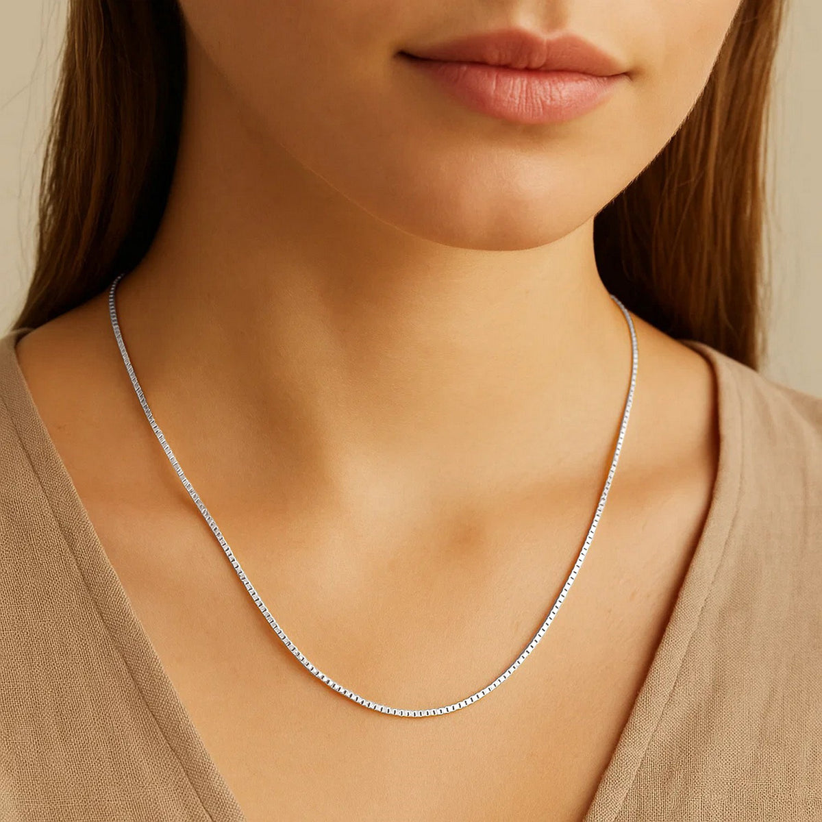 14k White Gold Classic Box Chain (0.60 mm), view 11