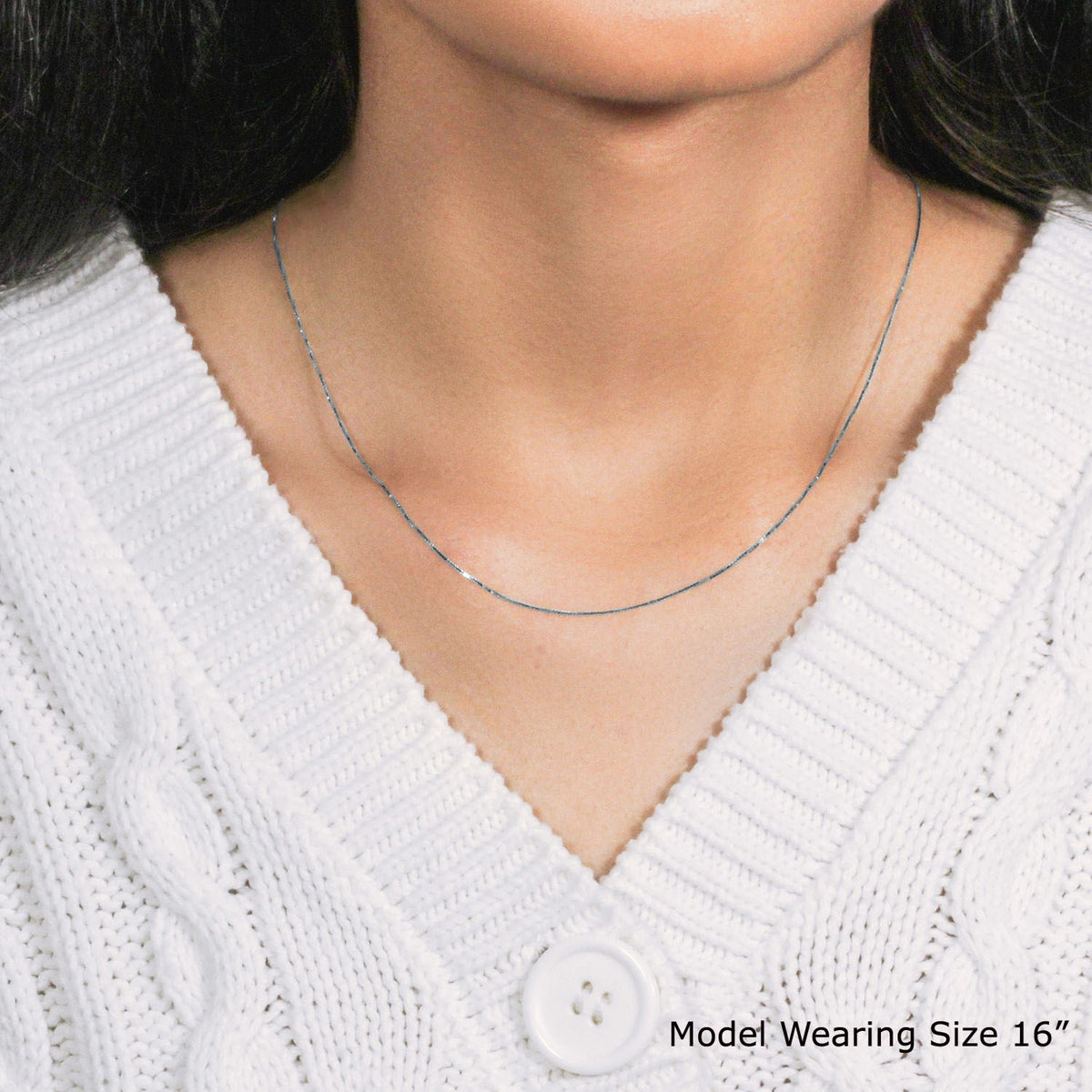 14k White Gold Classic Box Chain (0.60 mm), view 9