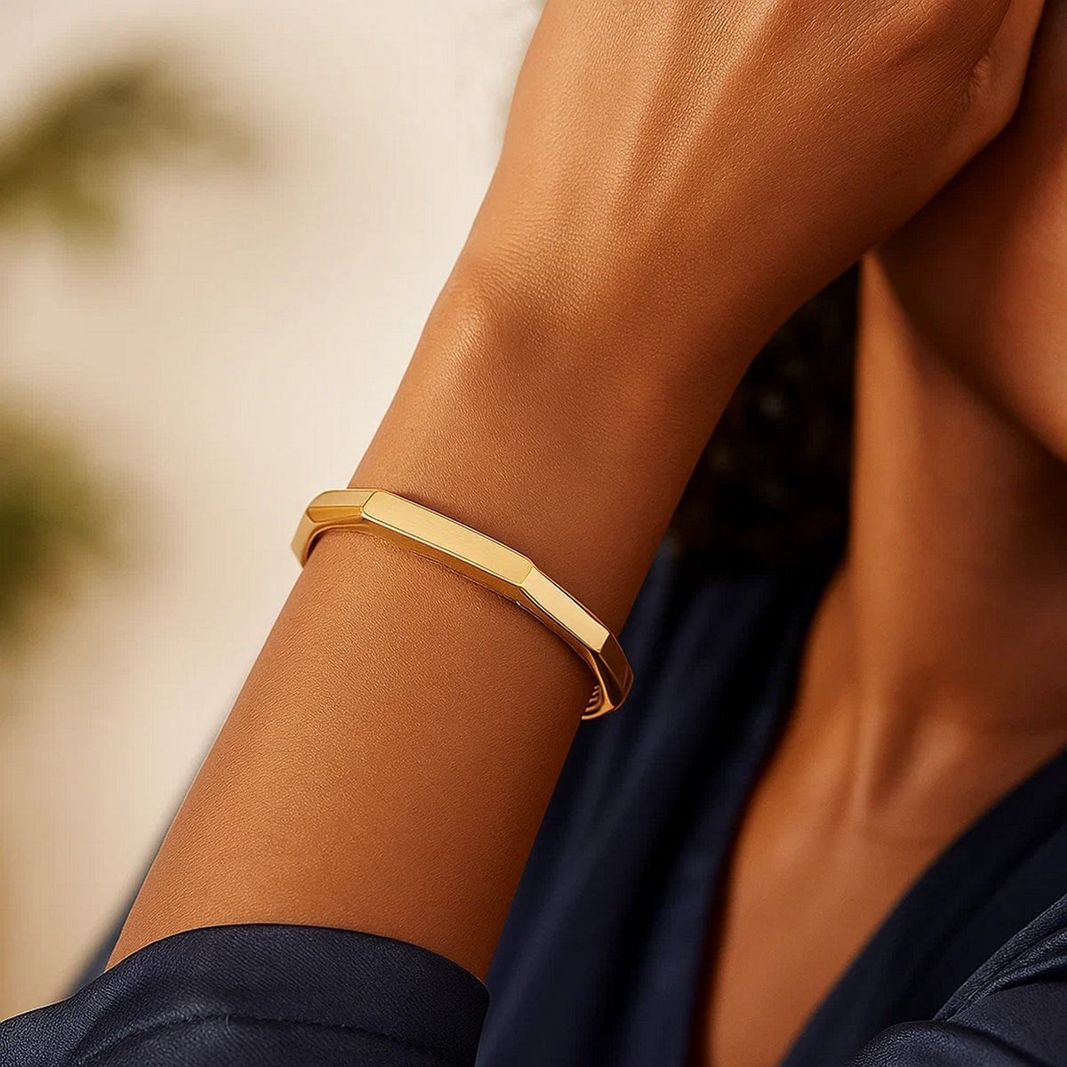 14K Yellow Gold High Polish Geometric Bangle (6.10 mm), view 6