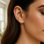 14K Yellow Gold Yours Truly Initial W Stud Earrings, view 3