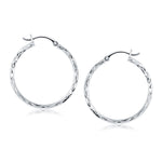 14K White Gold Diamond Cut Hoop Earrings (2x30.00 mm)
