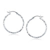 14k White Gold Diamond Cut Hoop Earrings(2x30mm)