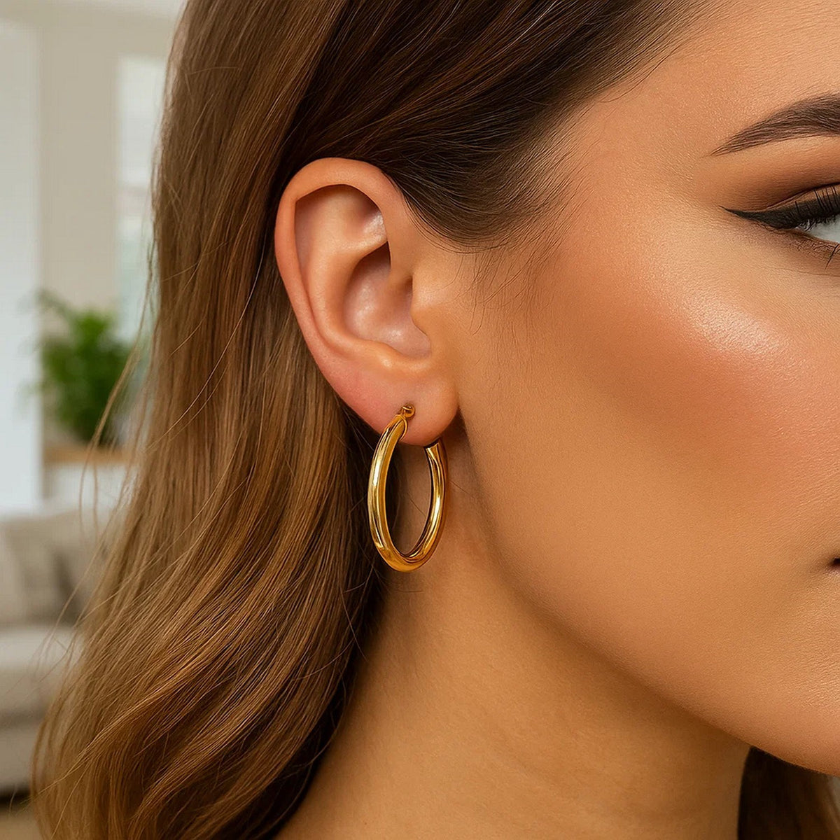 14K Yellow Gold Polished Hoop Earrings (4x30.00 mm), view 4