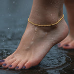 14K Yellow Gold Singapore Anklet 1.5mm, view 3