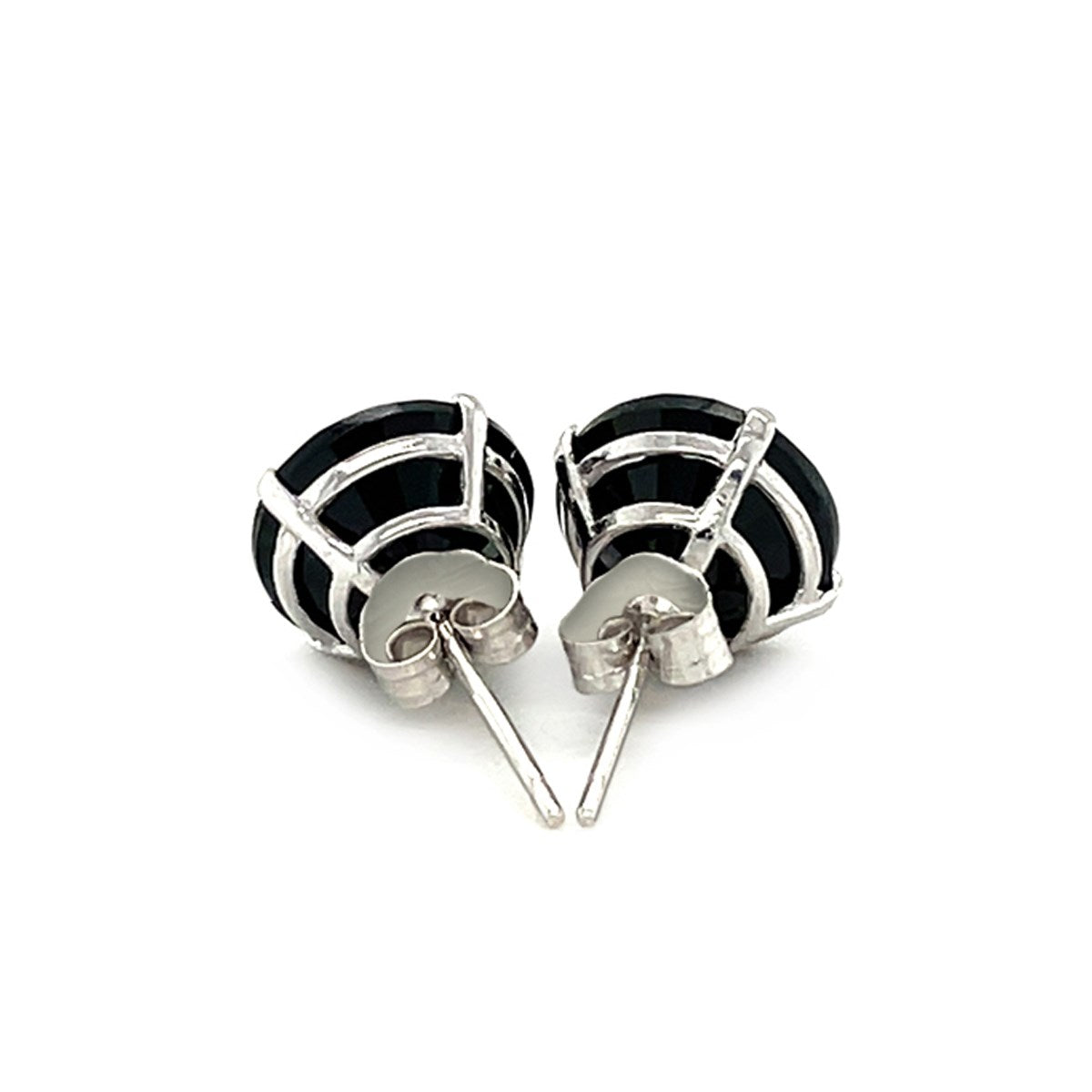 14K White Gold 8.0mm Round Black CZ Stud Earrings, view 3
