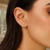 14K Yellow Gold Yours Truly Initial E Stud Earrings, view 3