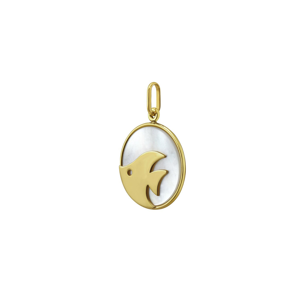 14K Yellow Gold Fish MOP Charm Pendant, view 2