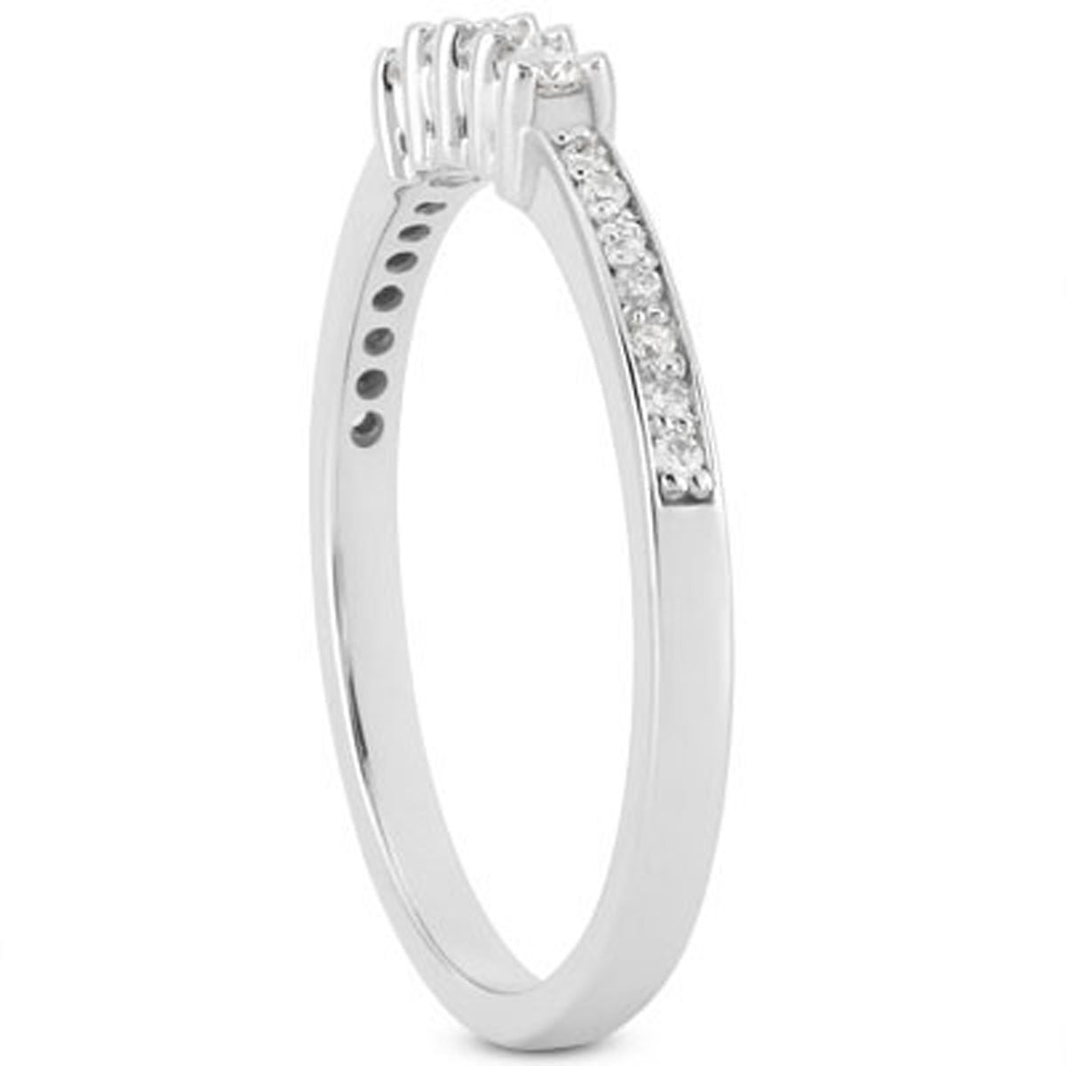 14K White Gold Wedding Band with Pave Set Diamonds and Prong Set Diamonds, view 2