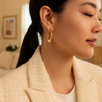 14K Yellow Gold Puffed Graduated Open Oval Earrings, view 3