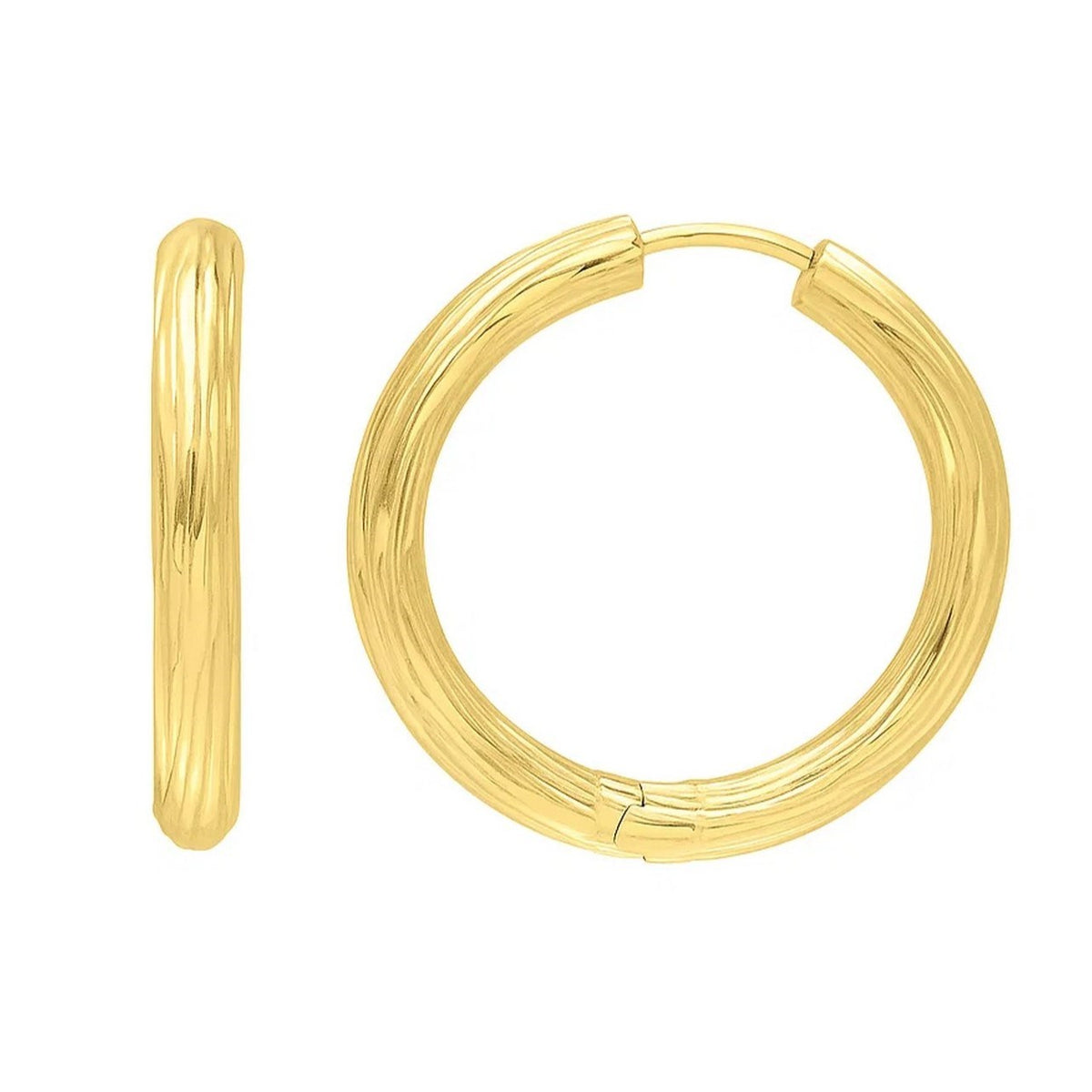 Endless Engraved Round Hoop Earrings in 14K Yellow Gold, view 2