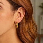 Endless Engraved Round Hoop Earrings in 14K Yellow Gold, view 3
