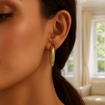 14K Yellow Gold Twisted Large Hoop Earrings, view 3