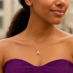 14K Yellow Gold Yours Truly Block Letter Initial A Necklace, view 4