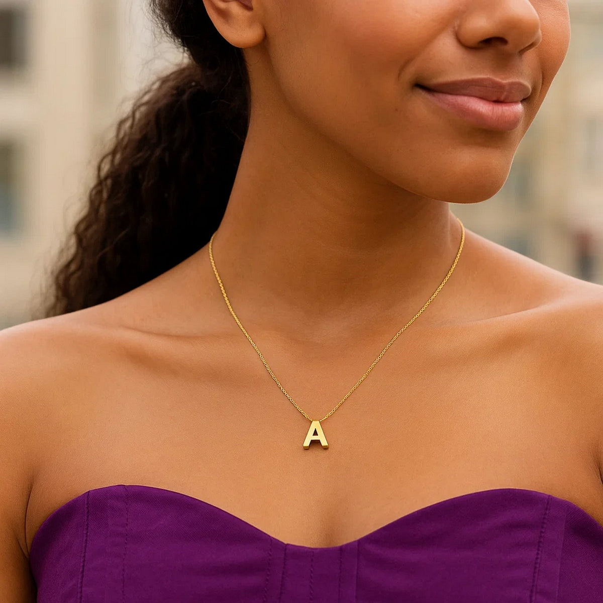 14K Yellow Gold Yours Truly Block Letter Initial A Necklace, view 4