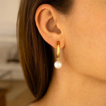 14K Yellow Gold Half Hoop Earrings with Pearls, view 2