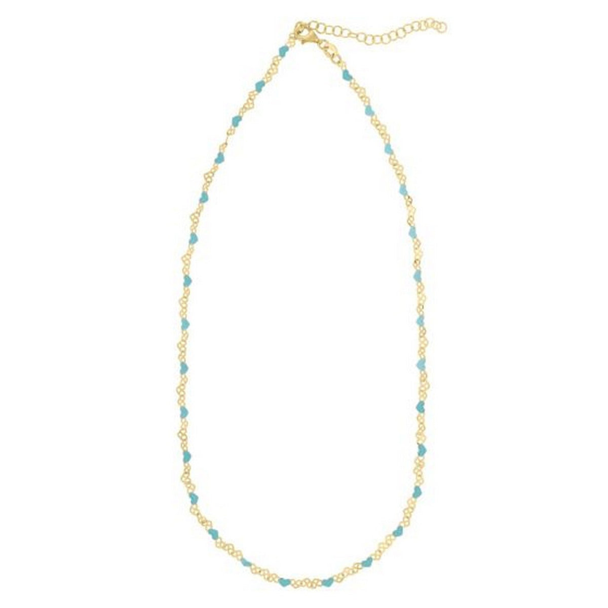 Sterling Silver Gold Plated Blue Enamel Hearts Necklace, view 2