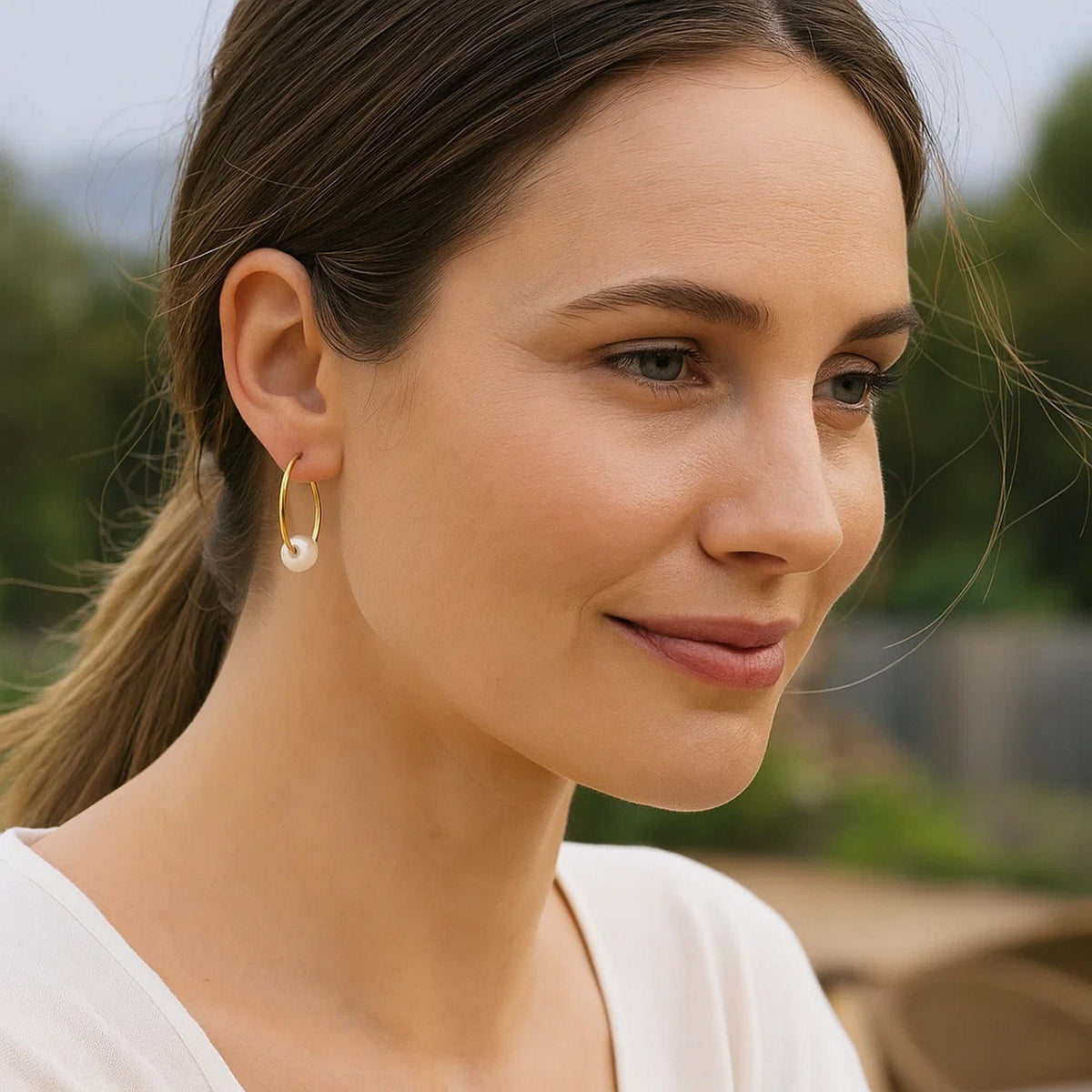 14K Yellow Gold Round Endless Pearl Earring (1x14.00 mm), view 5