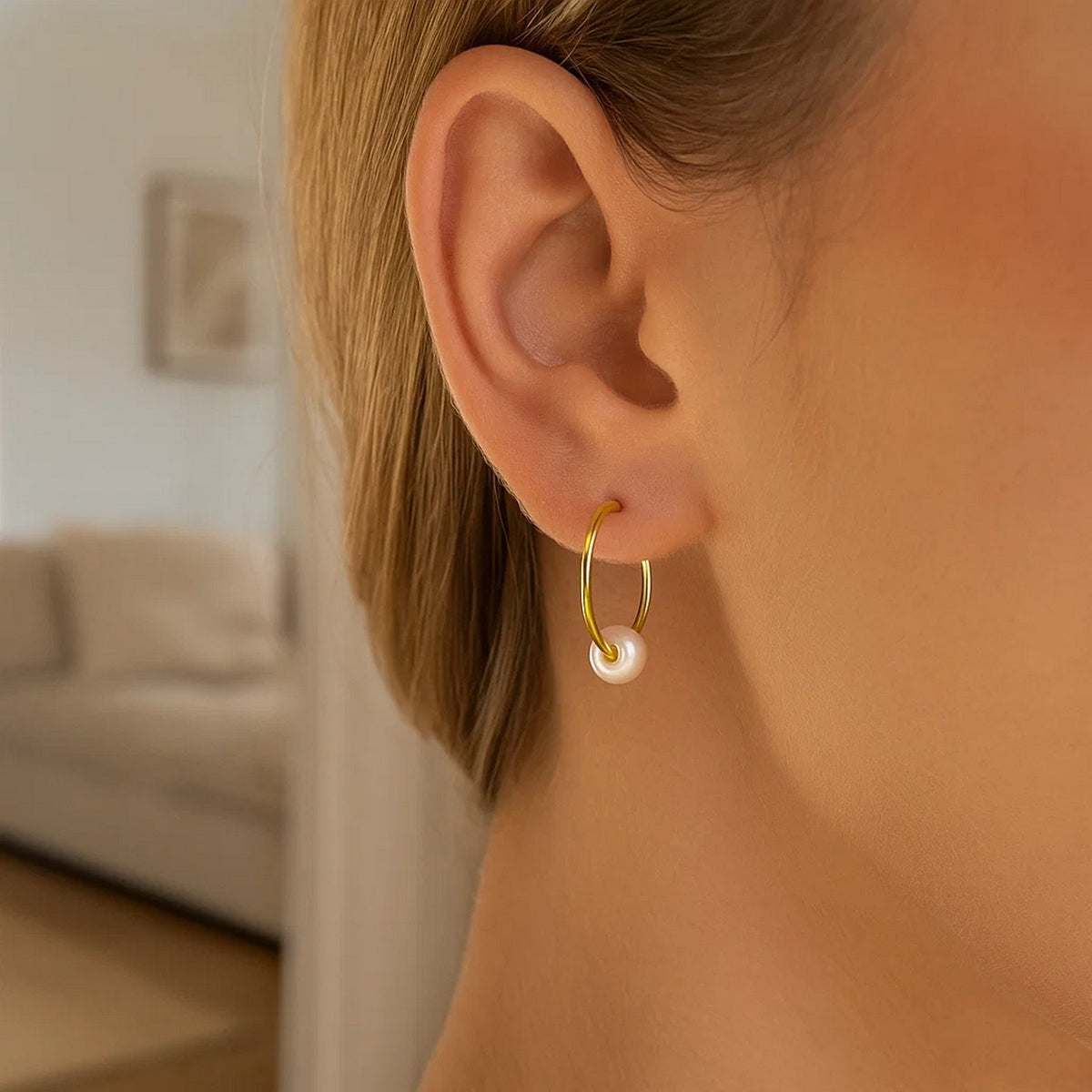 14K Yellow Gold Round Endless Pearl Earring (1x14.00 mm), view 6