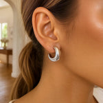Sterling Silver Half Moon Hoop Earrings, view 3
